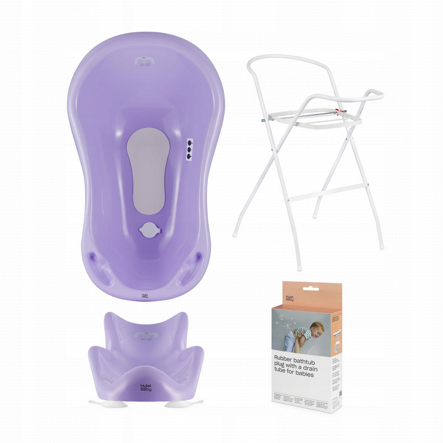 Sada Hylat Baby do vany - vanička 84 cm se stojanem, sedátkem, teploměrem a odtokem - fialová YETI